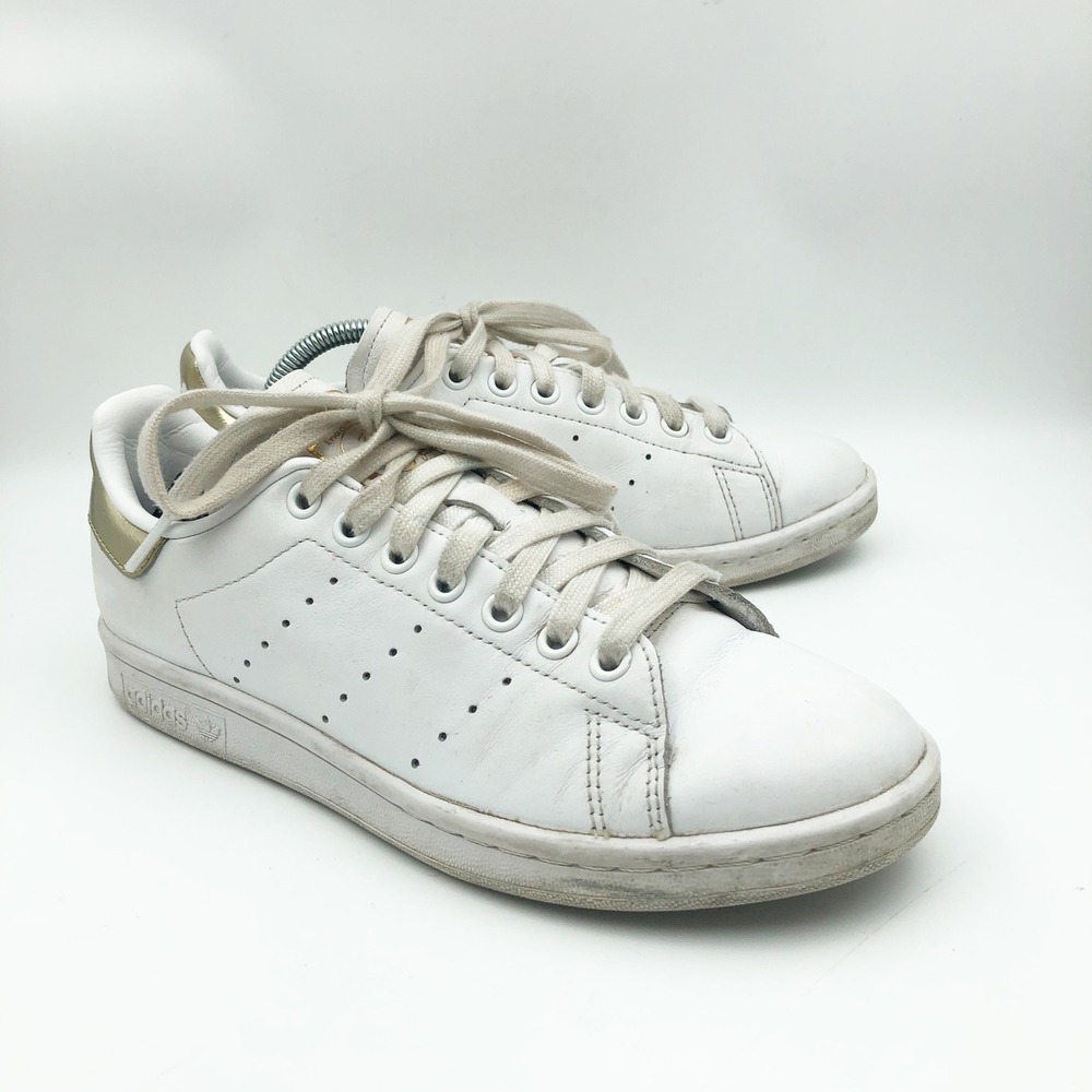 Adidas Shoes Womens 7 Stan Smith White Gold Metallic Leather Sneakers Court